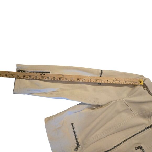 Alice + Olivia Large Lamb Leather Jacket Cream Snow Old Money Quiet Luxury - Picture 6 of 10